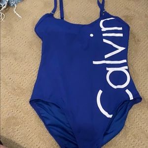 calvin klein royal blue one piece bathing suit